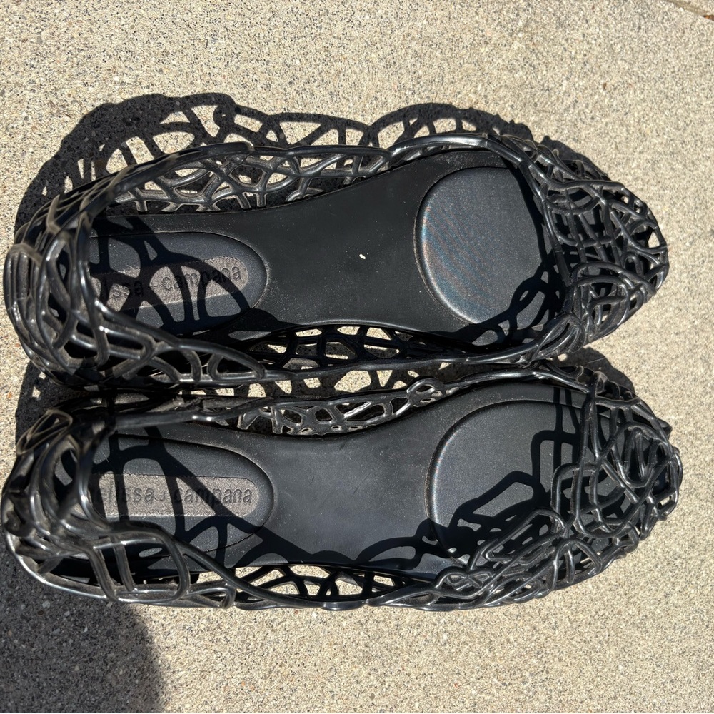 Melissa & Campana Black Jelly Flats with Intricate Lattice Design